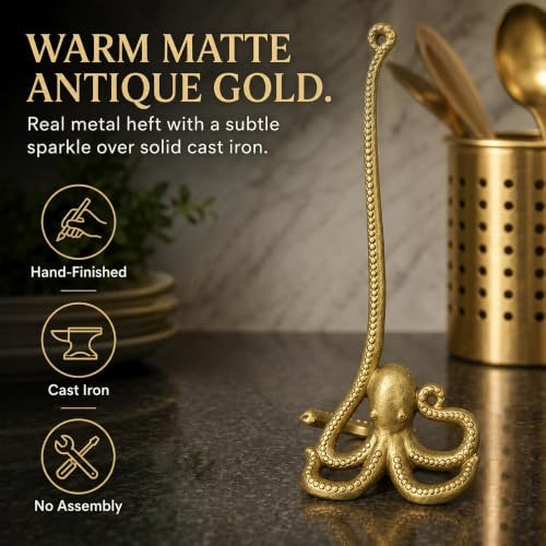 WallCharmers Gold Octopus Paper Towel Holder & Metal Toilet Paper Stand - Image 5