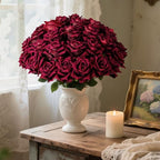 Ttranewsoo 36PCS Bulk Burgundy Artificial Flowers, Black Red Fake Roses with Stems for Fall Wedding Centerpieces, Autumn Events, Thanksgiving & Table Decor, 16.5 Inch - Image 3