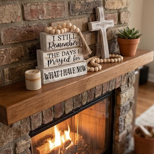 Yuntau 4 Pcs Farmhouse Christian Tabletop Decor Rustic Wood Bead Garland - Image 3