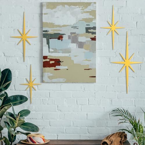 Blulu 4 Pcs Starburst Mid Century Wall Decor, Retro Gold Wall Art - Image 6