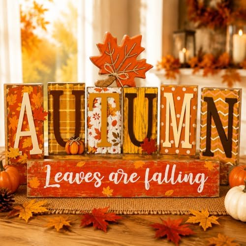 Threehoney 8 Pcs Fall Table Decor, Autumn Leaves Are Falling Primitive Sign - Image 5