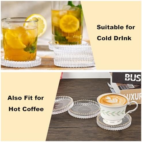 Set of 5 Modern Clear Coaster-Glass Coasters for Drinks,Clear with Gold Rim - Image 4