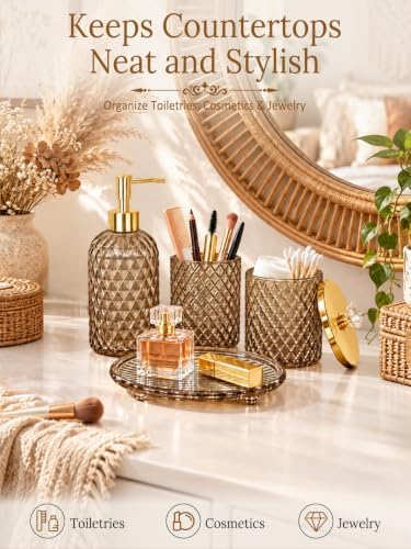 Haturi Glass Bathroom Accessories Set, Amber Brown Bathroom Set, 4 Pcs - Image 4