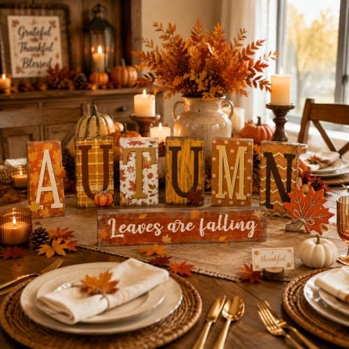 Threehoney 8 Pcs Fall Table Decor, Autumn Leaves Are Falling Primitive Sign - Image 4