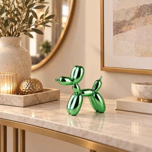 Green Balloon Dog Decor,Balloon Animal Decor,Shelf Decor Preppy Room Decor,Cute Statue Home Decor, Bedroom Modern Sculpture Desk Decor,Office Gold Decorations Small Figurines - Image 2