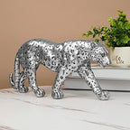 Cheetah Statue Home Decor Leopard Sculpture Resin Sitting Cheetah Figurine Desktop Table Top Ornament Decoration for Home Office-Gold Or Silver (Walking-Silver) - Image 4