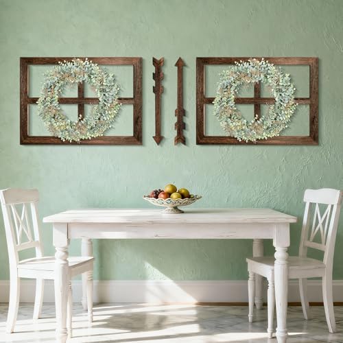 WAKOSAN Rustic Wood Window Frame Wall Decor with Wreath & Arrows - Image 6