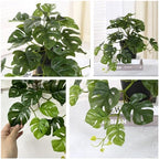 Artificial Monstera Plants, Fake Tropical Palm Small Potted Faux Hanging Greenery Mini Plants for Indoor Outdoor Home Office Garden Houseplants Pot Decor Wedding Party DIY Decoration - Green 2 Pack - Image 4
