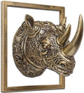 JJALIGHTS Exquisite Resin Animal Head Wall Sculpture (Gift Metal Frame) - Imitation Copper Vintage Decor for Living Room, Bedroom & Office | Decorative Wall Hanging Art (Rhinoceros) by JJALIGHTS