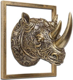 JJALIGHTS Exquisite Resin Animal Head Wall Sculpture (Gift Metal Frame) - Imitation Copper Vintage Decor for Living Room, Bedroom & Office | Decorative Wall Hanging Art (Rhinoceros) by JJALIGHTS