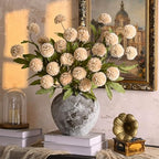 Waipfaru 12 Pcs Artificial Pompon Mums Faux Flowers for Vase, 27" Bulk Long Floral Fake Chrysanth Branches with Stems Vase Filler for DIY Bouquet Centerpieces, Indoor Home Decorations, No vase, Beige - Image 2