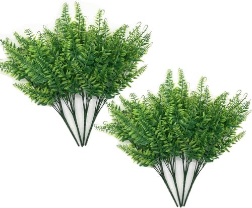 CATTREE Artificial Ferns Shrubs Fake Fern Leaves Boston Grass 8 Pack, Plastic Greenery Plants Bushes for Home Indoor Outdoor Garden Verandah Kitchen Planter Filler DIY Wedding Party Decoration 8 Pcs by CATTREE