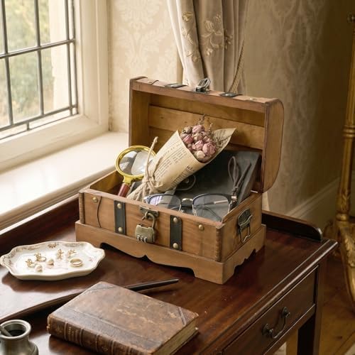 Vintage Wooden Treasure Chest Box with Combination Lock,,Brown,10"x6"x6" - Image 4