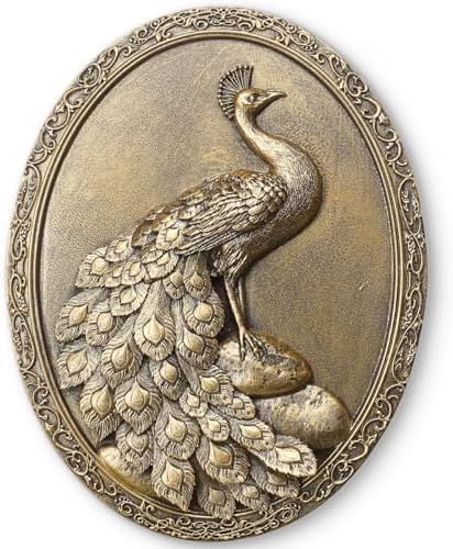 Newinhome Vintage Peacock Wall Sculpture Antique Wall Decor, Hand Painted Wall Decoration with Embossed Peacock Design, Gold Decor for Bedroom Living Room Hallway, Housewarming Gift by Newinhome