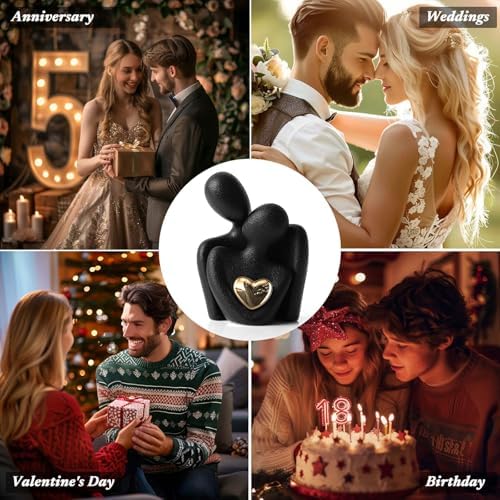 Mini Couple Statue Tv Stand Decor Items for Living Room Home Decor,Bedroom Decor for Couples Sculpture for Anniversary Wedding,Love Gifts for Couples 2026,Knick Knacks for Shelve (Black, 3.15in) - Image 4