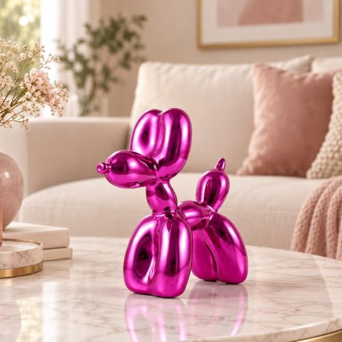 Glossy Balloon Dog Statue Home Decor Modern Art Funky Statues for Coffee Table and Kitchen Figurines Living Room Decor Trendy Color Scheme Room Decor Aesthetic (6.6*6.6*2.8inch, Rose red) - Image 2
