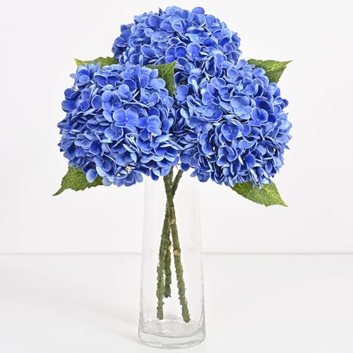 3 Pcs Real Touch Hydrangea Artificial Flowers, 21" Fake Flowers, Dark Blue by Yastouay