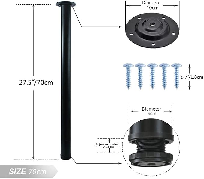 QLLY 27.5 inch/ 70cm Adjustable Metal Desk Legs, Heavy Duty Furniture Table Legs - Image 2