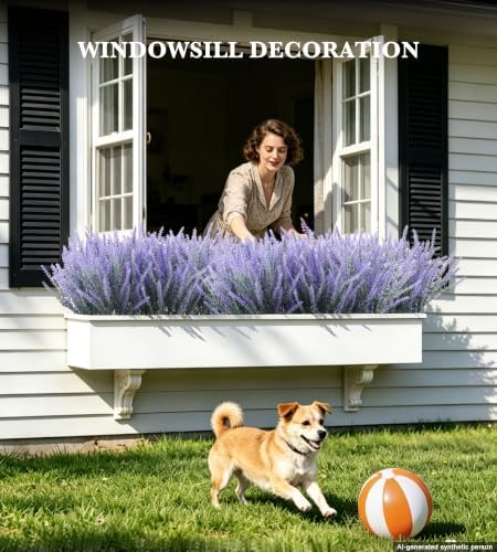 24 Bundles Artificial Lavender Fake Flowers Faux Plastic Plants Purple Flowers for Home Wedding Kitchen Garden Patio Window Box Office Indoor Outdoor Decor,Centerpieces for Tables(Gray Purple) - Image 2