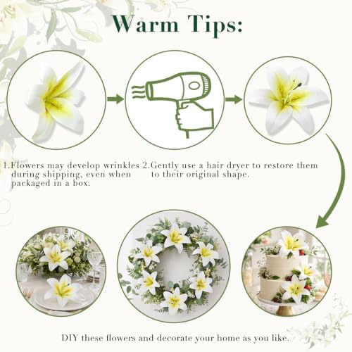 18 Pack White Large Fake Lilies Heads with Realistic Stamens - Image 3