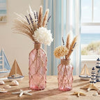 Chuangdi Set of 2 Coastal Glass Flower Vase with Boho Rope, Pink - Image 3