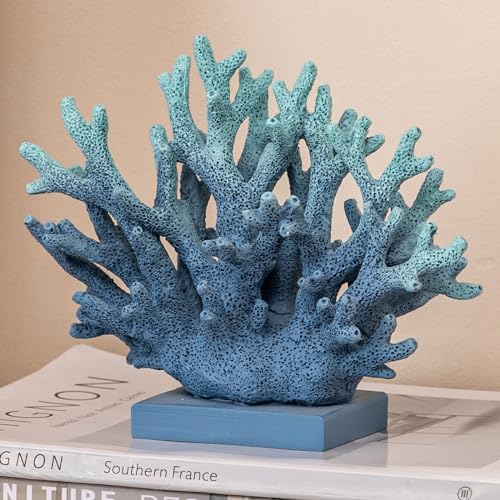 5.8" H Blue Coral Decor, Resin Coral Statue, Nautical Decorations for Home, Beach/Coastal/Ocean Themed Cabinet Shelf Tabletop Decor by Elegondrar