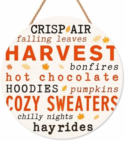 Hello Fall Decorations for Home, Fall Wooden Door Sign by Catta