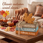4 Pcs Fall Decorations for Home, Maple Leaf Book Stack Block Sign - Image 2