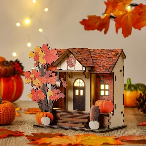 GlikCeil Fall Vintage Light up Pumpkins Cottage Halloween Decor Figurine by GlikCeil