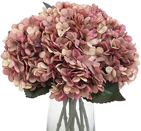 Kimura's Cabin 6pcs Fake Hydrangea Vintage Artificial Flowers, Fall Pink by WeddingPartyArrangementBouquetsDecorationArtificialFlowers