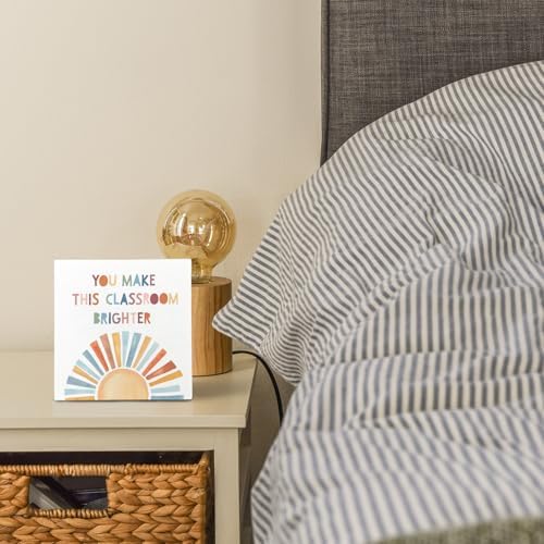 Boho Sunshine Classroom Wooden Box Sign 5x5 Inch, You Make This Classroom Brighter Inspirational Wood Signs for Kids Playroom Nursery Preschool Desk Table Shelf Decor - Image 4
