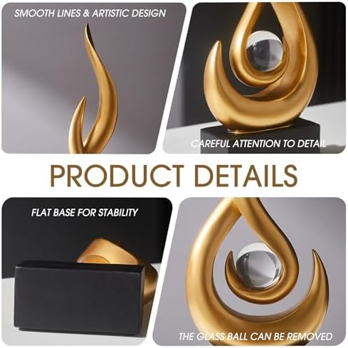 FJS Gold Abstract Flame Sculpture for Living Room Coffee Table Decor - Image 4