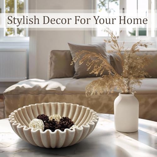 LIN CHUAN Ruffle Decorative Bowl, Large Fruit Bowl, Artificial Stone Beige - Image 5