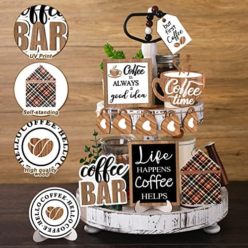 FairySandy 11 Pcs Tiered Tray Decor Farmhouse Set, Delicious Coffee - Image 4