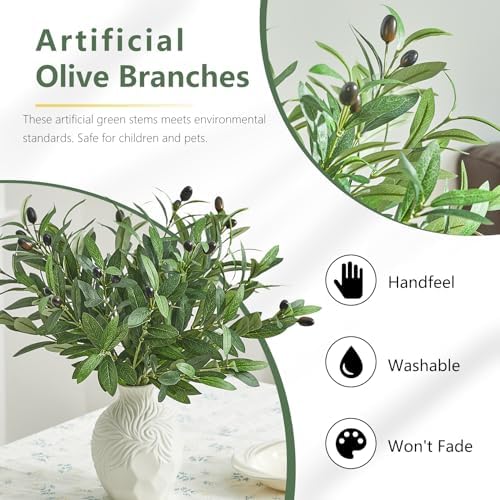 5 PCS 18 Inch Olive Tree Branches Greenery Stems Artificial Plants Faux Olive Branch for Vase Realistic Green Stem Home Decor Indoor - Image 4