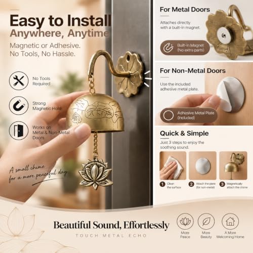 Solid Brass Bell for Door, Shopkeepers Bell for Door Opening, Magnetic Door Chime for Home & Business Entrance, Made in Korea - Image 3