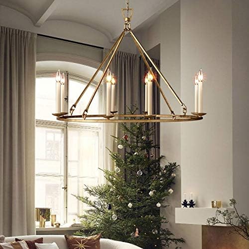 LOVEDIMA Gold Wagon Wheel Chandelier Rustic 35.4'' Candle-Shaped Metal - Image 5