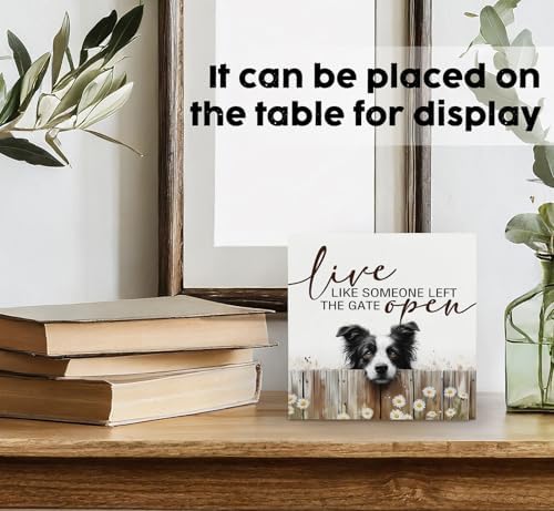 Live like Someone Left the Gate Open Border Collie Wooden Signs,Farm Cottagecore Animal Office Kitchen Bedroom Decor,Rustic Farmhouse Home Decor Signs,Border Collie Gifts for Women - Image 3