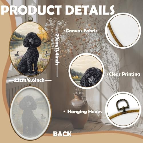 CUANFDDSF Vintage Black Poodle Oval Wall Art Decor, Poodle Gifts for Women Wall Hanging Decor, Cottage Core Farmhouse Lakeside Dog Duck Framed Canvas Prints for Home Bedroom Living Room, 8.6x11.4 Inch - Image 7