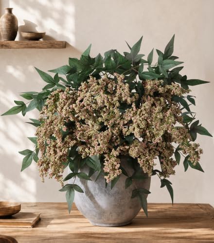 Faux Plants Indoor 3 Pcs 35 Inch Artificial Nandina Berry Stem for Vase Realistic Faux Berry Spray for Wedding Holiday Seasonal Farmhouse Mantel Harvest DIY Home Decor(Green) by FancyPlus