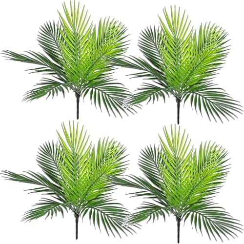 Artificial Palm Plants, Fake Tropical Palm Tree Shrubs Plastic Greenery Decor for Outdoor Indoor Home Garden Verandah Party Wedding Table Centerpieces DIY Christmas Decoration Planter Filler 4 Pack by LOVENIMEN