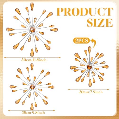 Hicarer 4 Pcs Starburst Wall Decor, Bling Metal Wall Art, Amber - Image 4