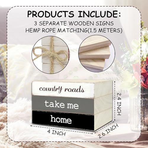 Decorative Books for Home Decor, Rustic Wood Book Stack for Table Decor, Country Roads Take Me Home Decoration Books for Living Room Bookshelf, Farmhouse Stacked Books Decoration (L65) - Image 2