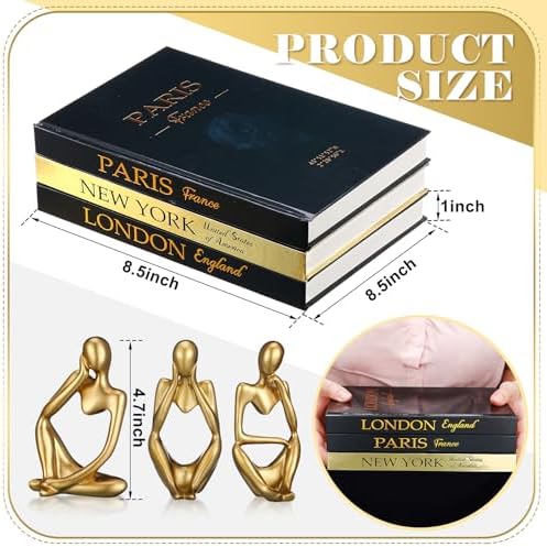 Feifeiya 6 Pcs Gold and Black Color Decorative Book & Thinker Statue Set - Image 3
