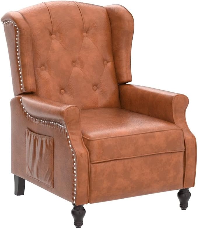 Wingback Recliner Chair with Massage and Heat Tufted PU Leather Push Back - Image 5