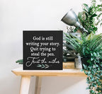SRADMO God Is Still Writing Your Story Wood Box Sign Desk Decor 6x6, Christian Bible Verse Decor Black Wooden Box for Home Office, Inspirational Table Decorative Accessories (Black) - Image 6