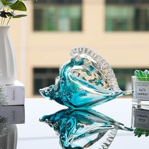 Qianwei Hand Blown Glass Conch Shell Figurines Ornament - Seashell Handmade Sea Animals for Home Crystal Glass Sculpture Coastal Decor - Ocean Beach Sea Shell Collection for Birthday Gift - Image 3