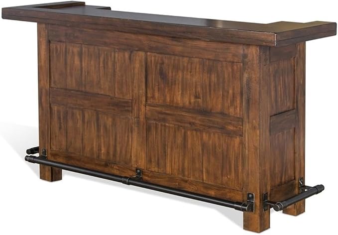 Pemberly Row Set of 3 Polished Brown Wood Bar Unit & 2 Swivel Barstool - Image 2