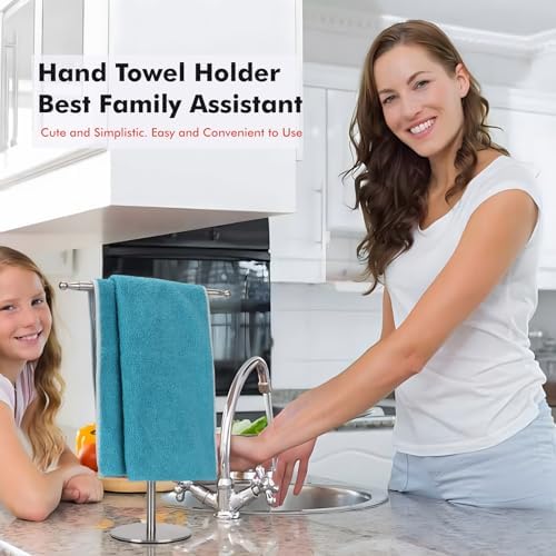 Hand Towel Holder Stand for Bathroom Vanity Countertop Stainless Steel T-Shape Free Standing Towel Rack Stand Towel Bar for Bathroom Kitchen (Brushed Nickel) - Image 5