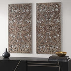 Madison Park Carved Wood Wall Art 2 Piece, Floral Wooden Carving Wall Decor, Bronze Wall Art Living Room Bedroom, Copper Embellished Boho, Ready to Hang, 15.75"W x 31.5"L, Bronze - Image 4